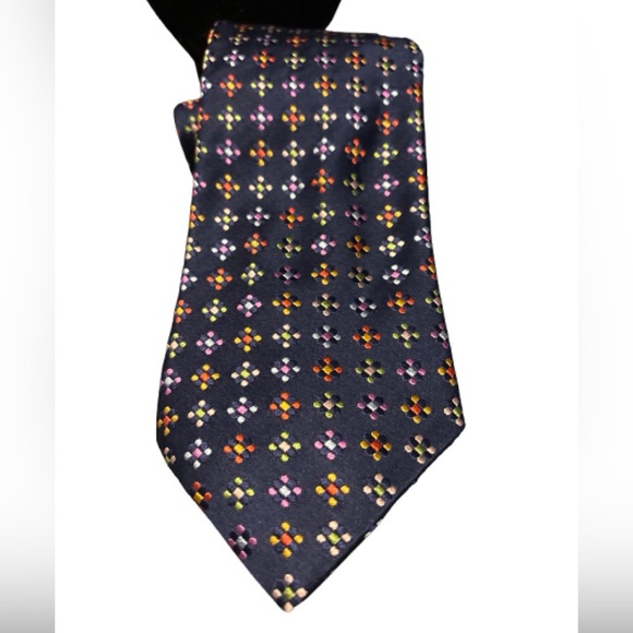 ALTEA Milano BLUE Silk HAND STITCHED ‘Flower Power’ Tie - see all photo’s - Picture 2 of 9